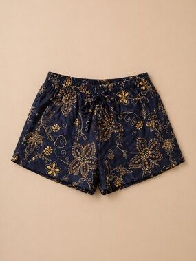 5/$25 ‼️ Victorias Secret -Navy Satin Shorts with Gold Floral Print